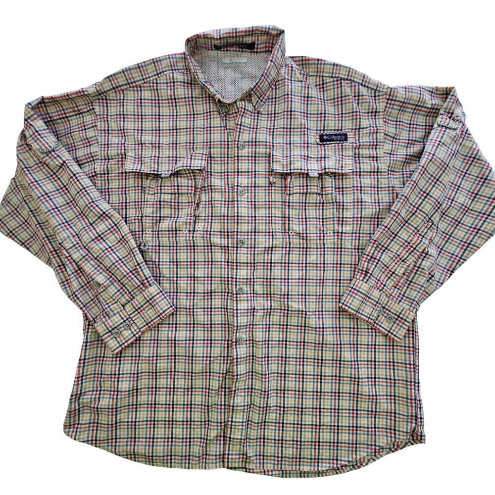 Columbia PFG Super Bahama Fishing Shirt Mens XL Long‎ Sleeve Plaid FM7188 Multi